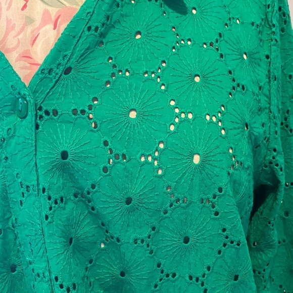 Nicole Miller Green Eyelet Blouse - Picture 4 of 8